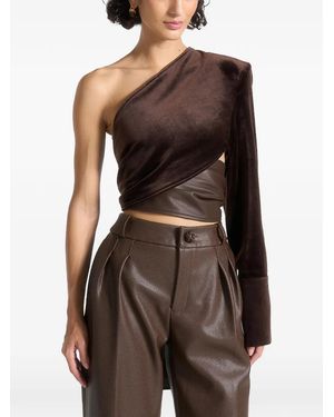 Manière De Voir Coralie One Sleeve Velour Wrap Top - Brown