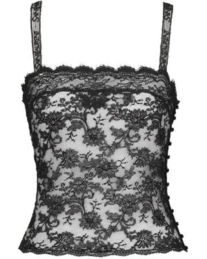 Saint Laurent Logo-Strap Lace Top - Black