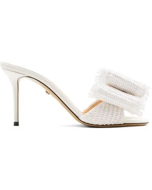 Mach & Mach Fringed Bow Mules - White