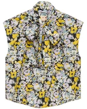 Marni Poplin Sleeveless Blouse With Pop Flowers Print - Gray