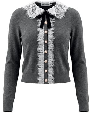 Self-Portrait Lace-Collar Bow-Detail Cardigan - Black