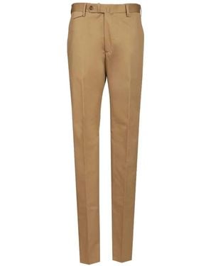 Tagliatore Pressed-Crease Flap-Pocket Trousers - Natural