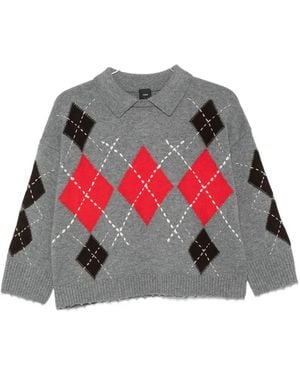 Pinko Argyle-Pattern Collared Sweater
