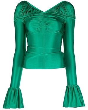 Rabanne Flounce-Sleeved Draped Top - Green