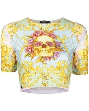 Philipp Plein Baroque-Print Crop-Top - Green