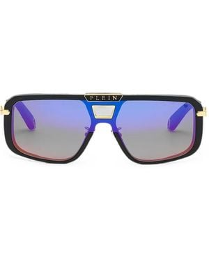 Philipp Plein Pilotenbrille Mit Logo-Schild - Blau