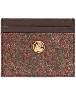 Etro Arnica And Leather Card Holder With Coin - Brown