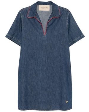 Valentino Garavani Vlogo Contrast-Trim Mini Dress - Blue