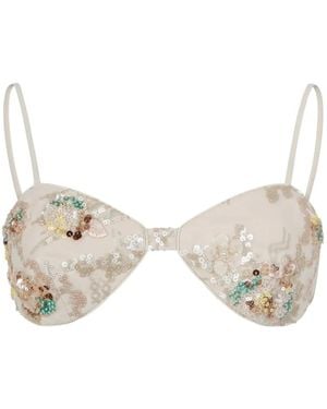 Hui Milano Haut À Sequins Et Patch Fleuri - Neutre