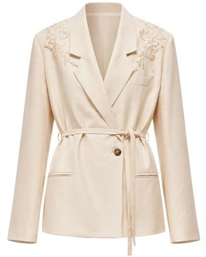 Blugirl Blumarine Lace-Embellished Belted Blazer - Natural
