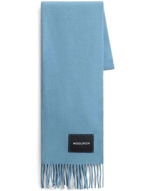 Woolrich Logo-Patch Virgin Wool Scarf - Blue