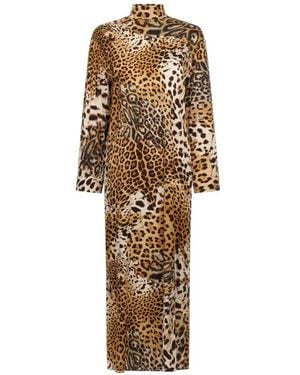 Roberto Cavalli Robe Imprimée Léopard À Col Montant - Metallic