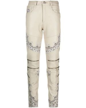Philipp Plein Bandana-Panelling Skinny Leather Trousers - Natural