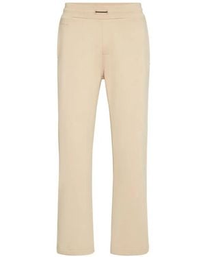 Billionaire Alcantara Stripes Logo-Patch Track Trousers - Natural