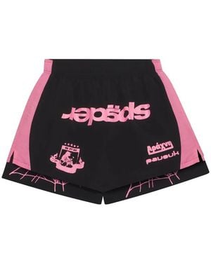 Sp5der Soccer Double-Layer Logo-Print Shorts - White