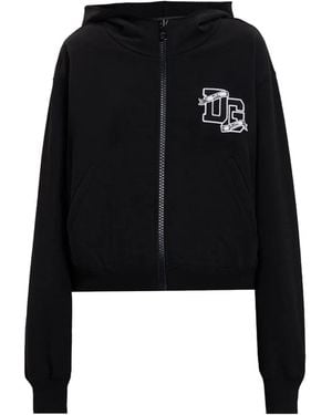 Dolce & Gabbana Logo-Patch Zip-Up Hoodie - Black