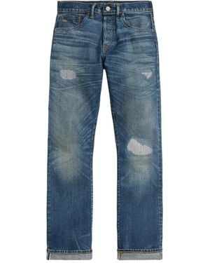 RRL Distressed Straight-Leg Jeans - Blue