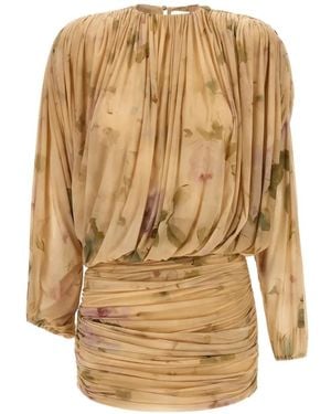 Magda Butrym Floral-Print Draped Mini Dress - Natural