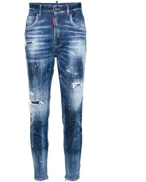 DSquared² Paint-Splatter Distressed Tapered Jeans - Blue