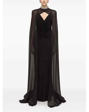 Nissa Detachable-Cape Maxi Dress - Black