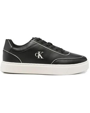 Calvin Klein Logo-Plaque Leather Trainers - Black