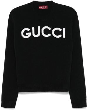 Gucci インターシャロゴ セーター - ブラック