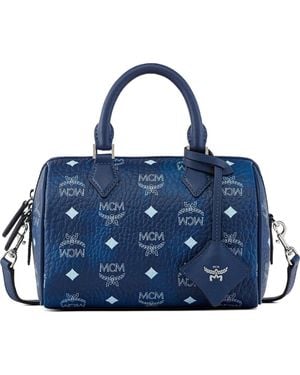 MCM Small Ella Boston Visetos Monogram Tote Bag - Blue