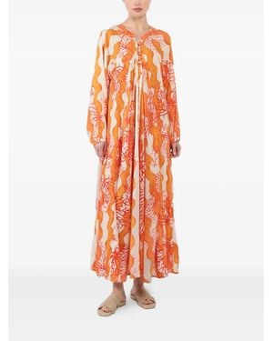 Natalie Martin Coral-Print Maxi Dress - Orange
