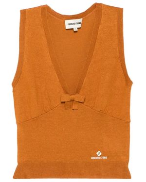 ShuShu/Tong Bow-Detail Knitted Tank Top - Orange