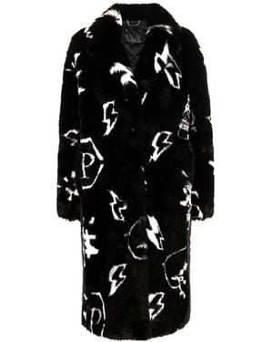 Philipp Plein Monogram Faux Fur Coat - Black