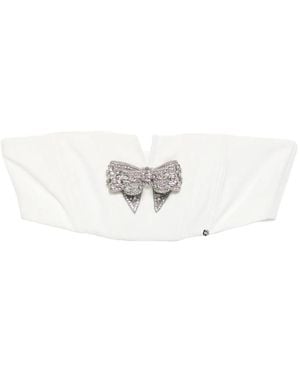 Nissa Bow-Embellished Crop Top - White
