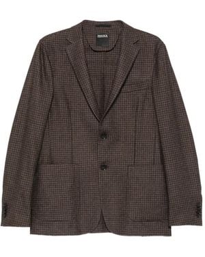 ZEGNA Houndstooth-Pattern Single-Breasted Blazer - Brown