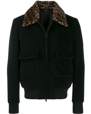 Fendi Logo Collar Bomber Jacket - Black