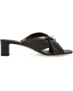 Jimmy Choo Rafi Pearl-Embellished Leather Sandals - Black