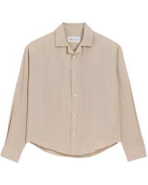 Ami Paris Long Sleeve Boxy Shirt With Camp Collar And Embroidered - Natural