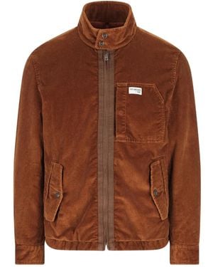 Fay High-Collar Corduroy Jacket - Brown