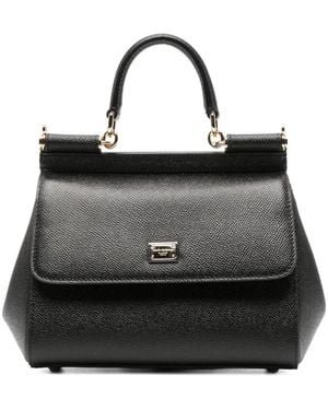 Dolce & Gabbana Petit Sac À Main Sicily En Cuir De Veau Dauphine - Black
