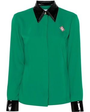 CASABLANCA Contrast-collar Crepe Shirt - Women's - Polyester - Green