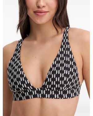 KARL LAGERFELD Monogram-Print Triangle Bikini Top - Black