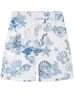 Versace Shorts With 'Coral Theatre Allover' Print - Blue