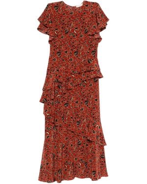 Ulla Johnson Amaia Ruffled Floral Midi Dress - Red
