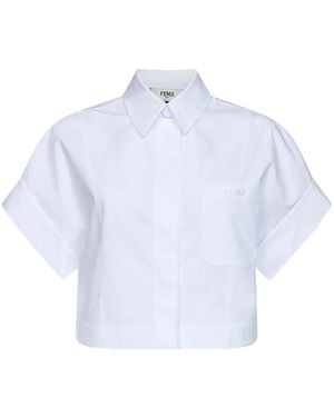 Fendi Embroidered-Logo Cropped Shirt - Blue