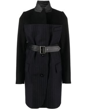Sacai Belted Pinstriped Wool Blazer - Black