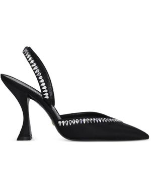 Stuart Weitzman Rhinestone-Embellished Satin Sandals - Black