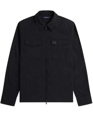 Fred Perry Zip-Up Flap-Pocket Shirt - Blue