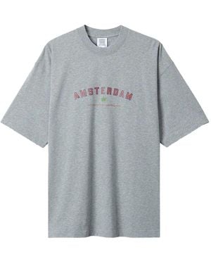 Vetements Camiseta Con Efecto Envejecido Y Estampado Gráfico - Gris
