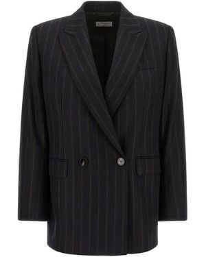 Alberto Biani Double-Breasted Pinstripe Blazer - Black