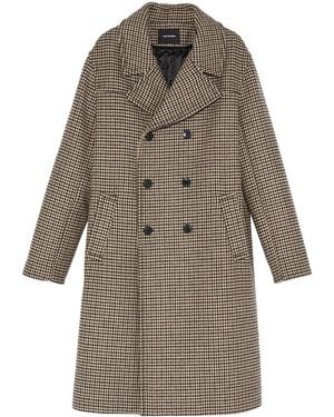 Yves Salomon Houndstooth-Pattern Double-Breasted Coat - Natural