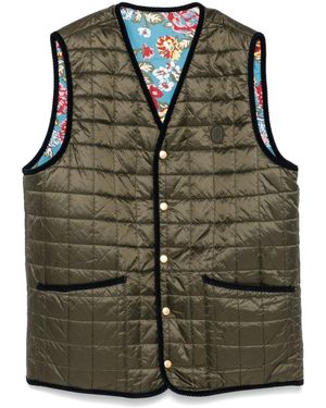 Drole de Monsieur Reversible Quilted Floral Gilet - Green