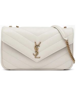 Saint Laurent Loulou Chevron-Quilted Shoulder Bag - Natural